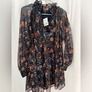 MSK Navy Floral Long Sleeve Dress
